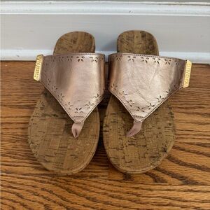 Vionic Shoes Anitra Sz 7 Rose Gold Leather Cork Wedge Sandals Comfort Orthotic